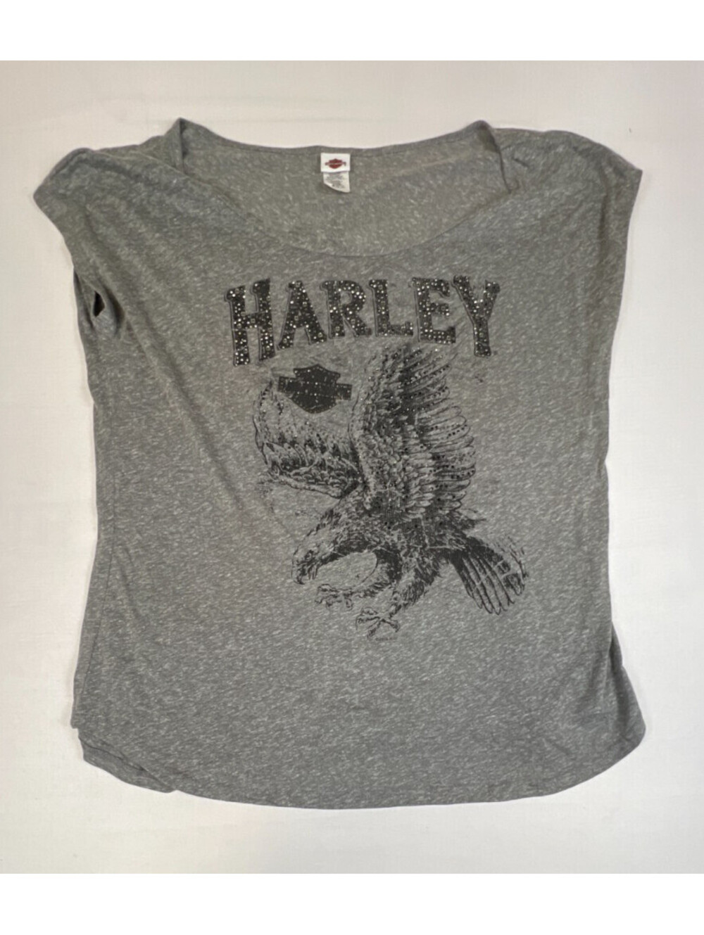 Harley-Davidson Women L Retro Apol's Alexandria Raymond Minnesota Gray T-Shirt - Picture 1 of 8